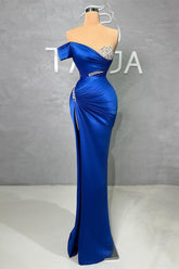 Sexy Off Shoulder Royal Blue Ruffles Fashion Prom Dress with Beading